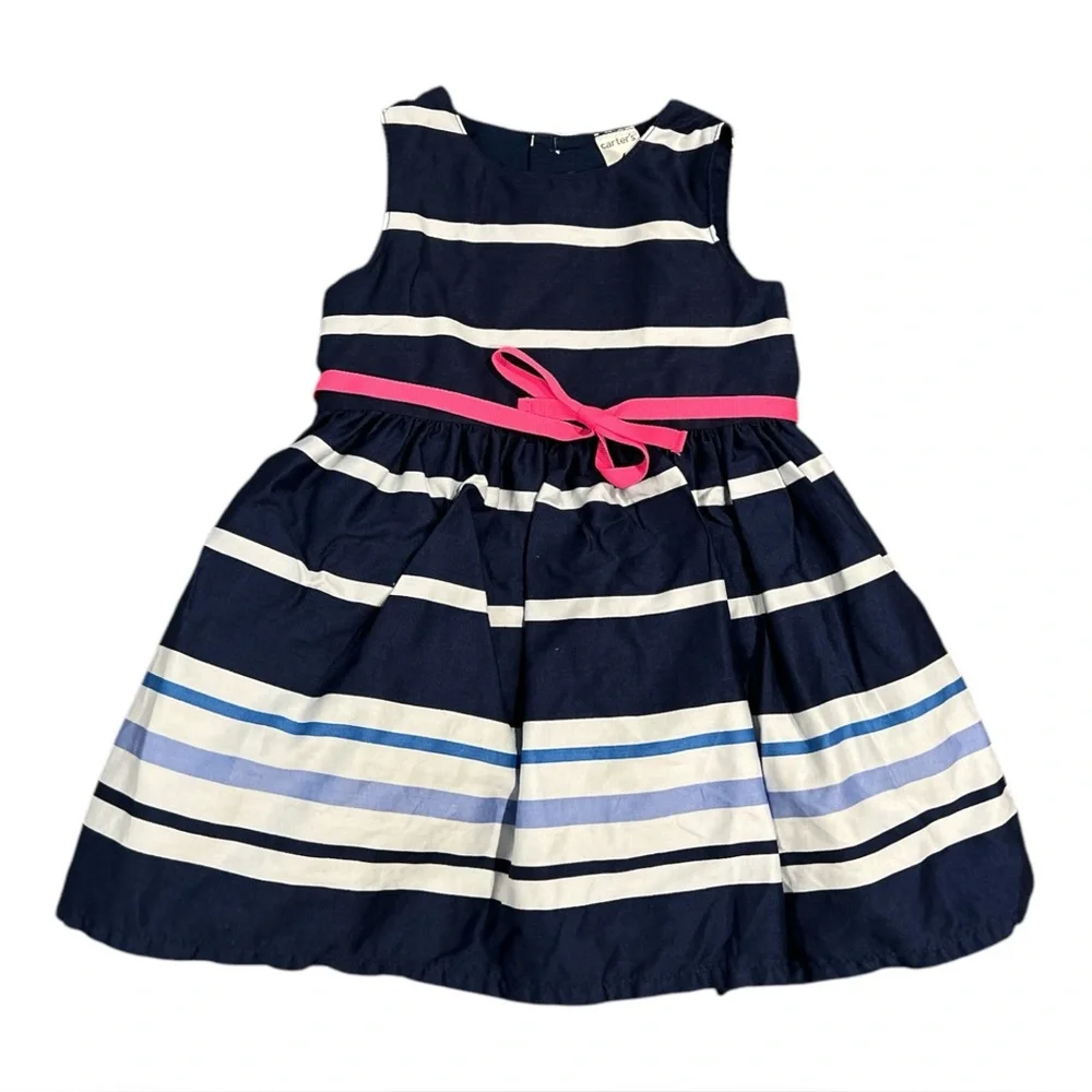 Carter's Baby Girl Dress Blue and White Stripe Sleeveless,‎ Size 6 Months